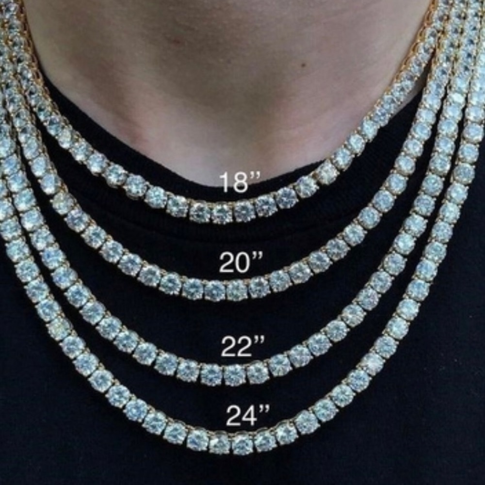 Iced Out Silver Or Gold Tennis Chain Necklace Unisex - Picture 4 of 5